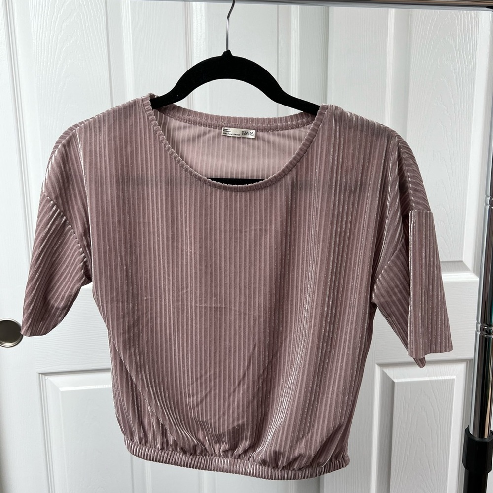 Zara Pink Ribbed Cropped Shirt
